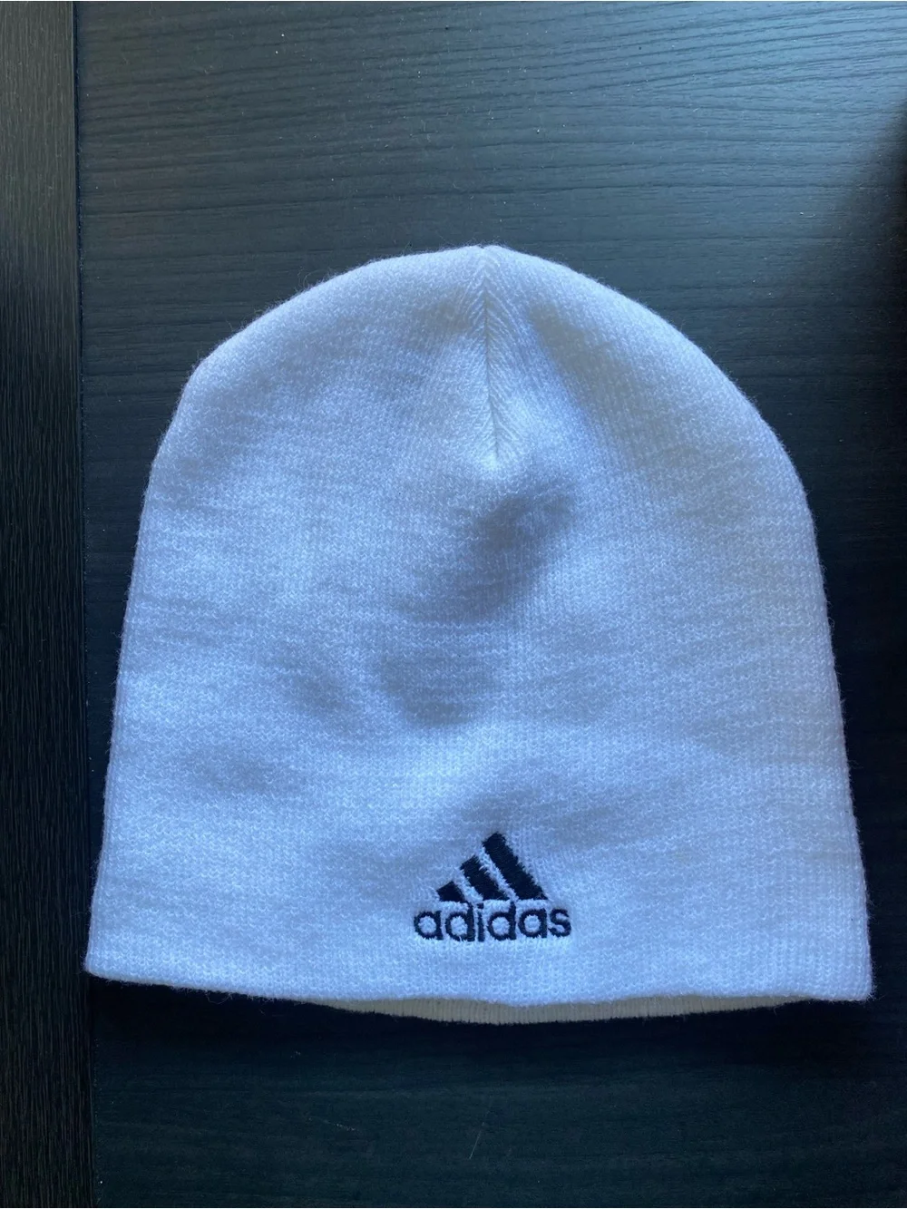 NWOT White adidas Knit Skully/Beanie Hat w Black Embroidered 3 Stripes Logo